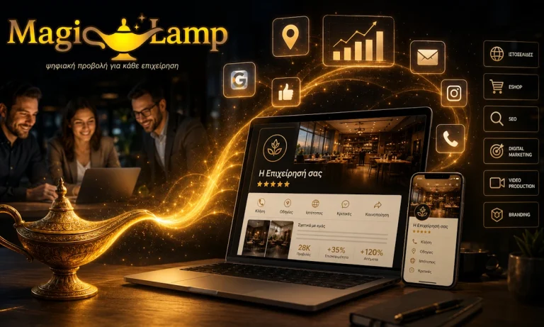 Η Magic Lamp βοηθά επιχειρήσεις να αποκτήσουν πιο δυνατή προβολή, με καταχώρηση, ιστοσελίδες, digital marketing, video και εκτυπώσεις.